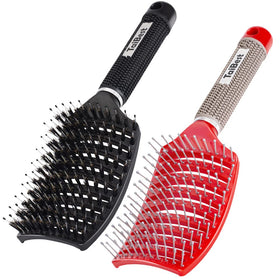 TaiBest Boar Bristle Hair Brush Set front view with curved design