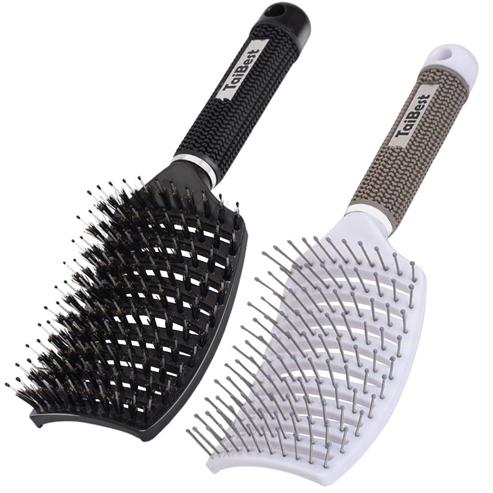 TaiBest Boar Bristle Hair Brush Set front view with natural bristles