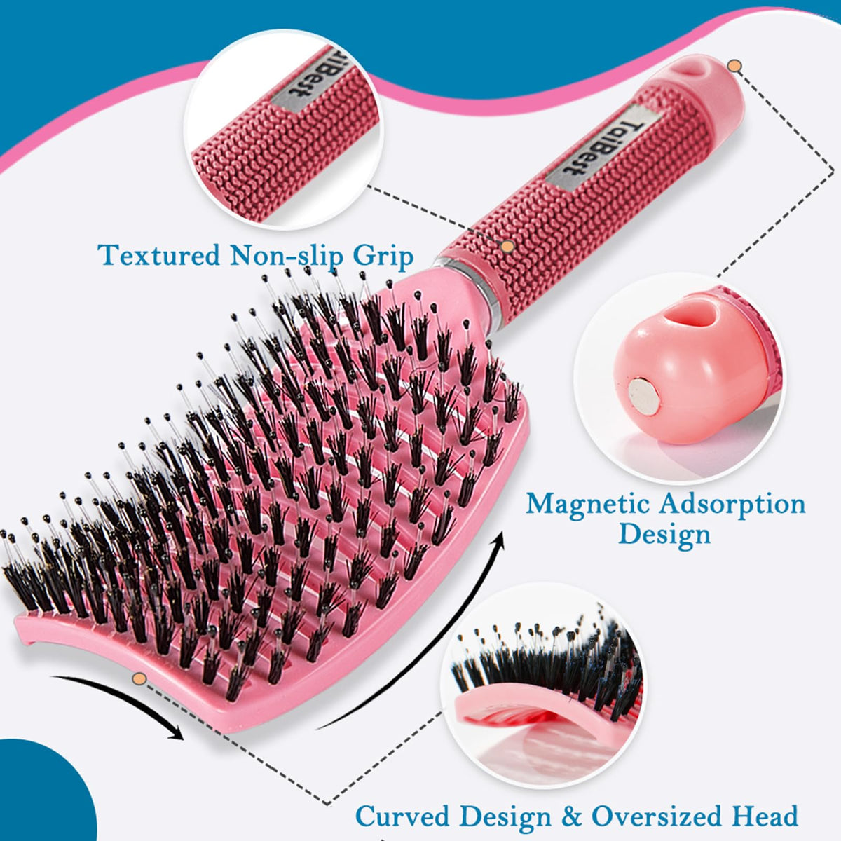 TaiBest curved hair brush showing vented design