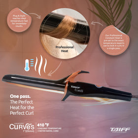 TAIFF Curves Curling Iron showing 1 inch barrel