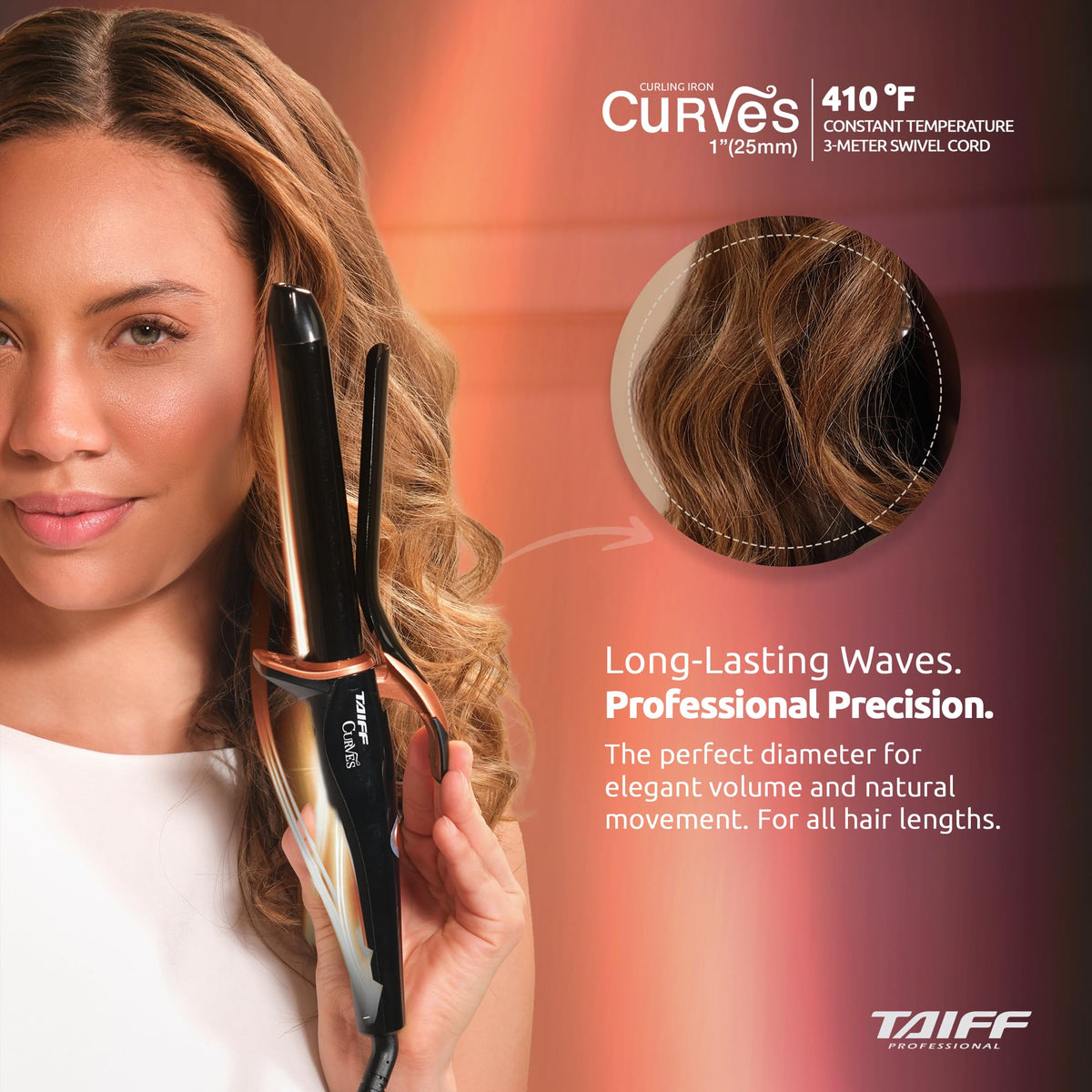 TAIFF Curves Professional Curling Iron with 410°F temperature display