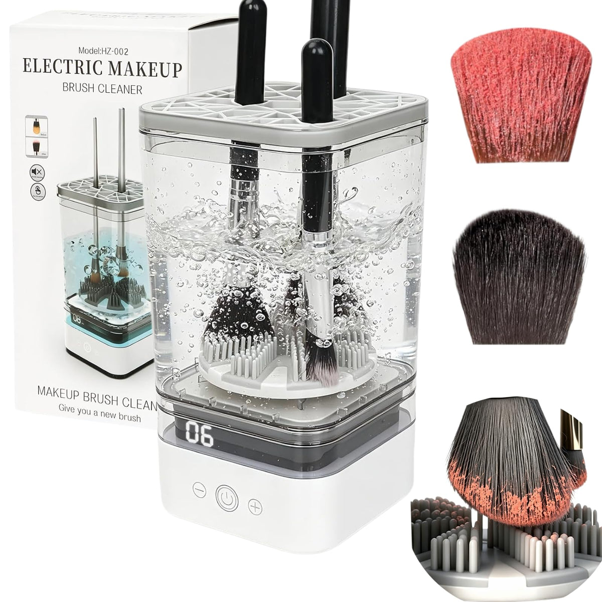 TailBliss Electric Makeup Brush Cleaner front view with USB cable
