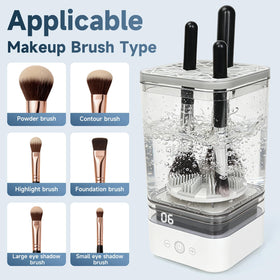 TailBliss Electric Makeup Brush Cleaner in use with various brush sizes