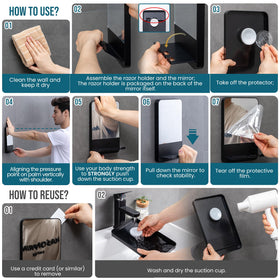 TAILI Shower Mirror mounted on a smooth tile surface