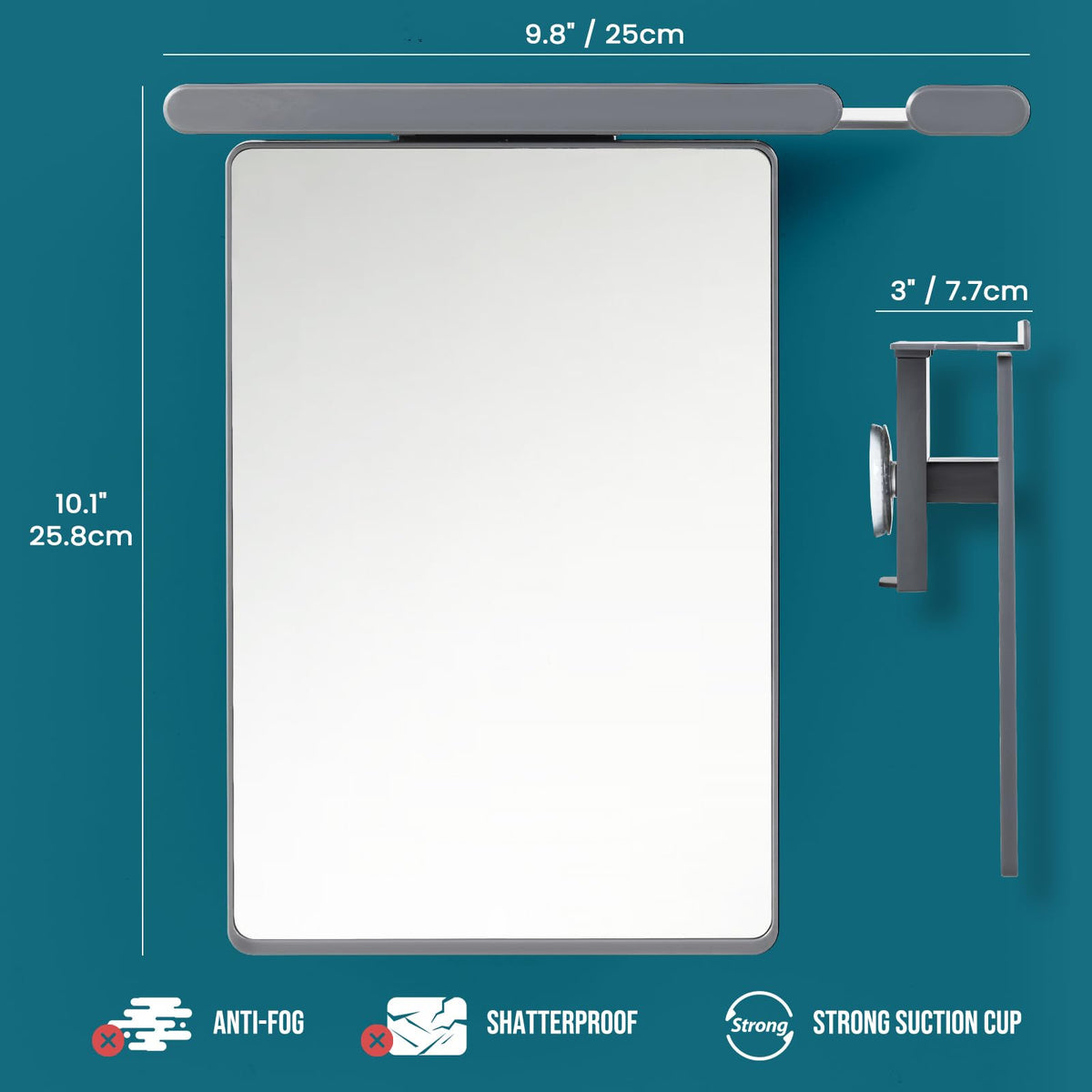 TAILI Shower Mirror with fog-free feature highlighted