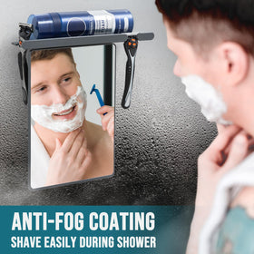 TAILI Shower Mirror with razors and shaving gel on rack