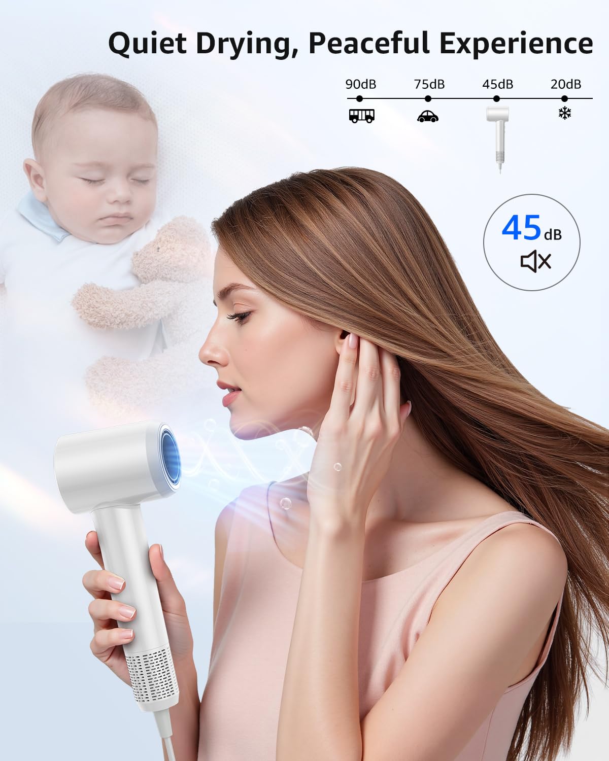 Tailulu Hair Dryer in use with shiny hair results