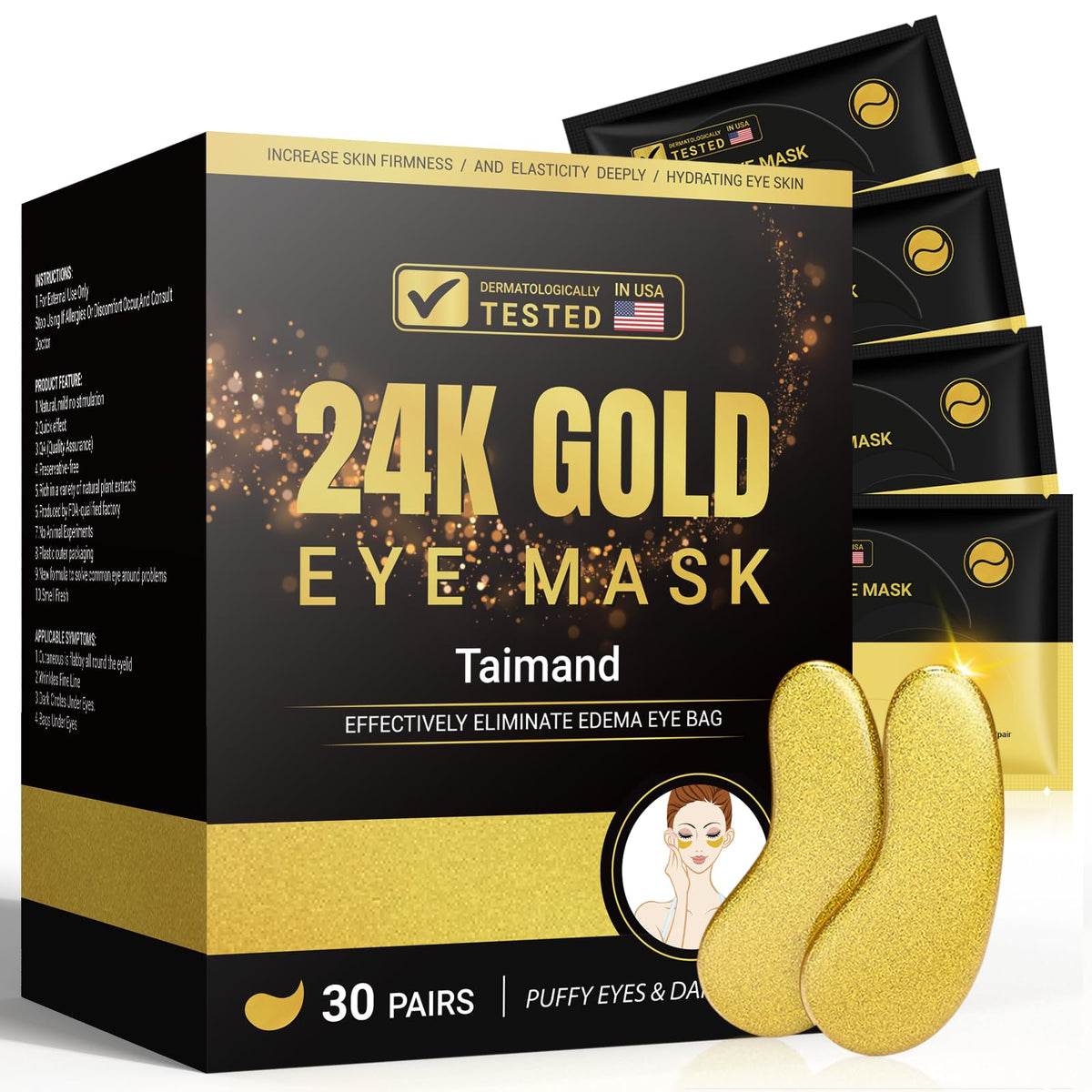 Taimand Under Eye Patches 24K Gold front view packaging