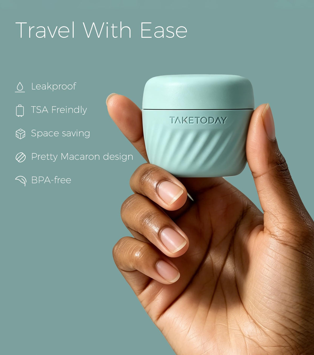 TakeToday Travel Containers 1oz jars in a bathroom setting