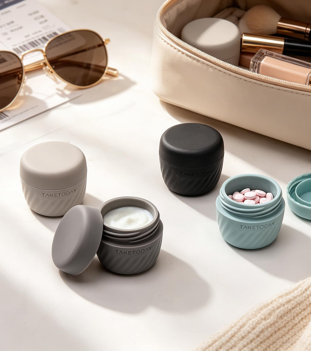TakeToday Travel Containers 1oz jars stacked together