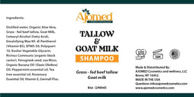 Tallow & Goat Milk Shampoo ingredients list on back