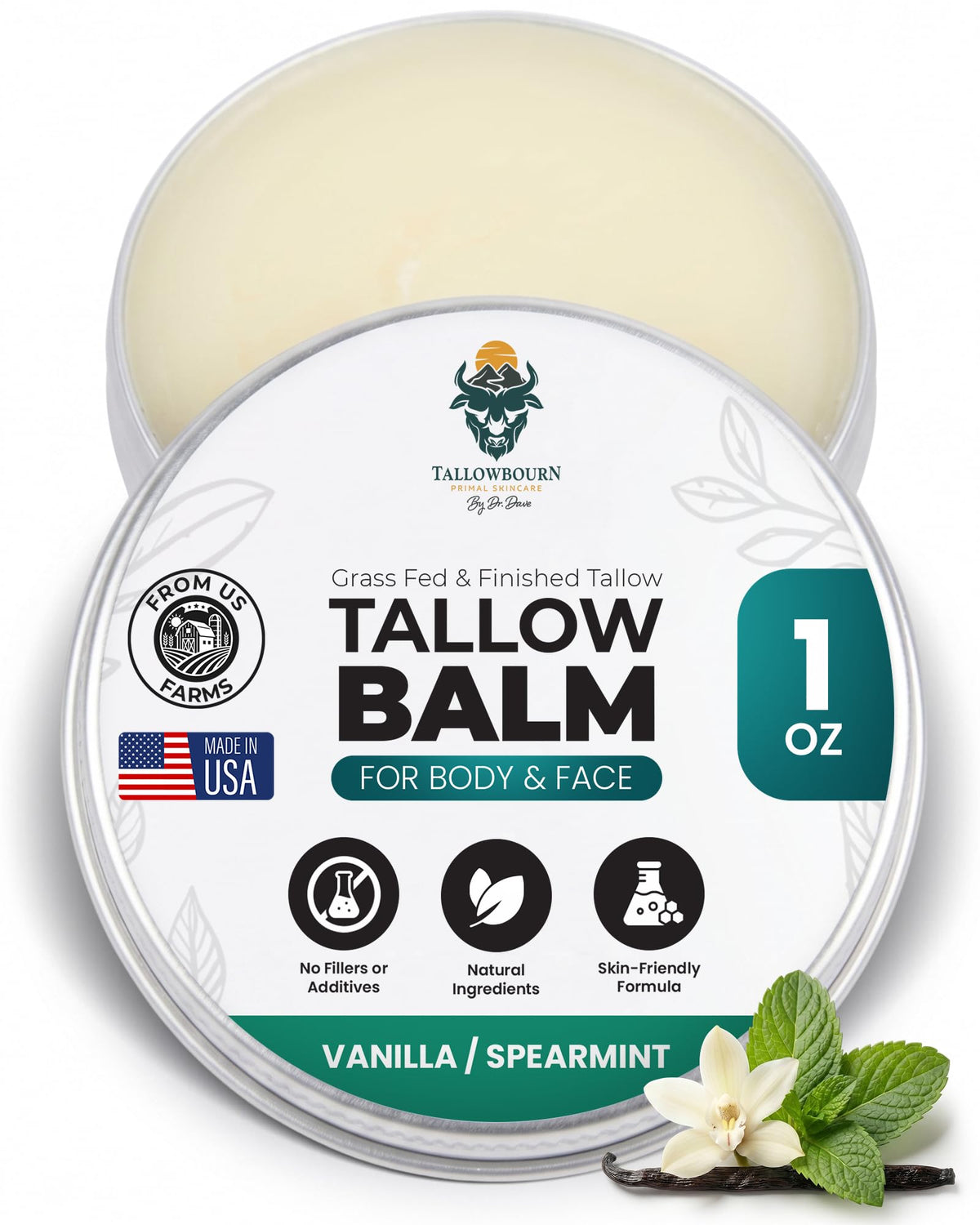 Tallowbourn Grass-Fed Beef Tallow Balm 1oz front view