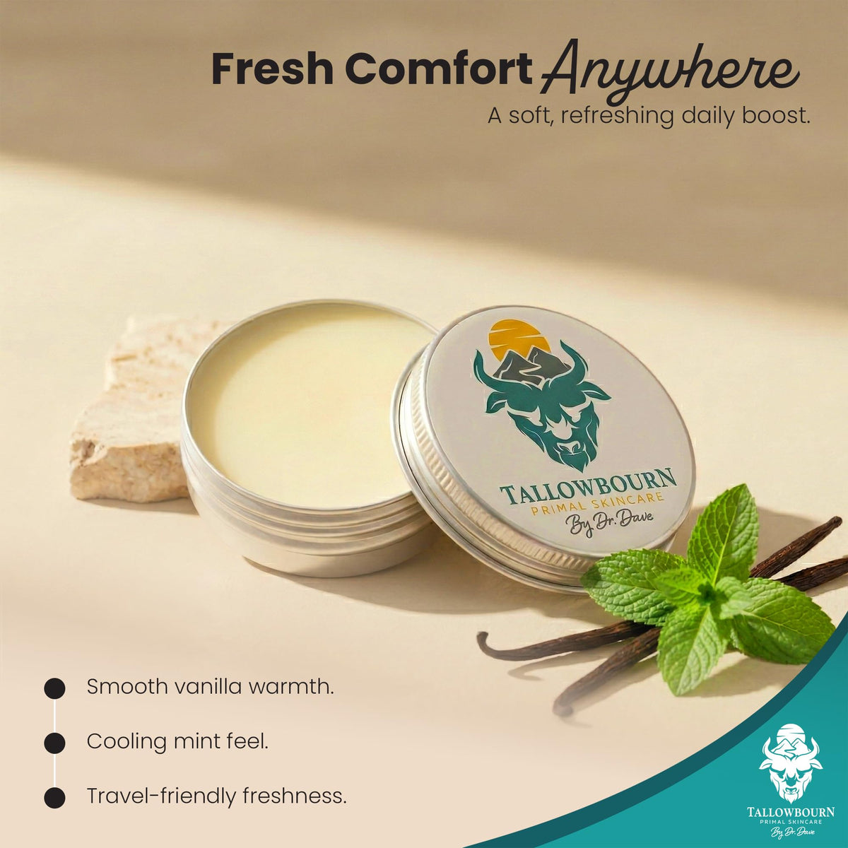 Tallowbourn Grass-Fed Beef Tallow Balm 1oz with shea butter and jojoba oil