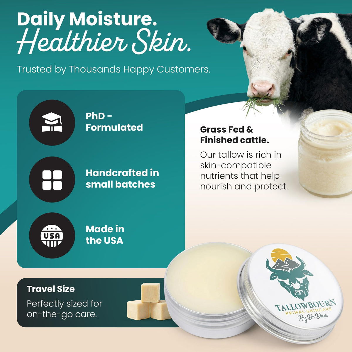 Tallowbourn Tallow Balm 50g side view with ingredients