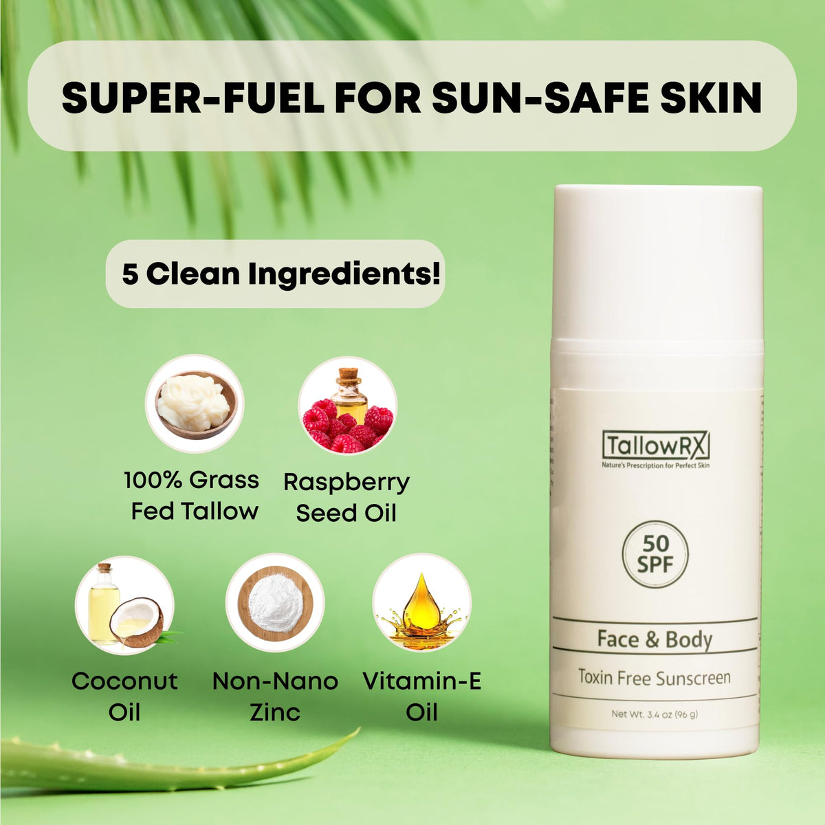 TALLOWRX Tallow Sunscreen SPF 50 back view packaging