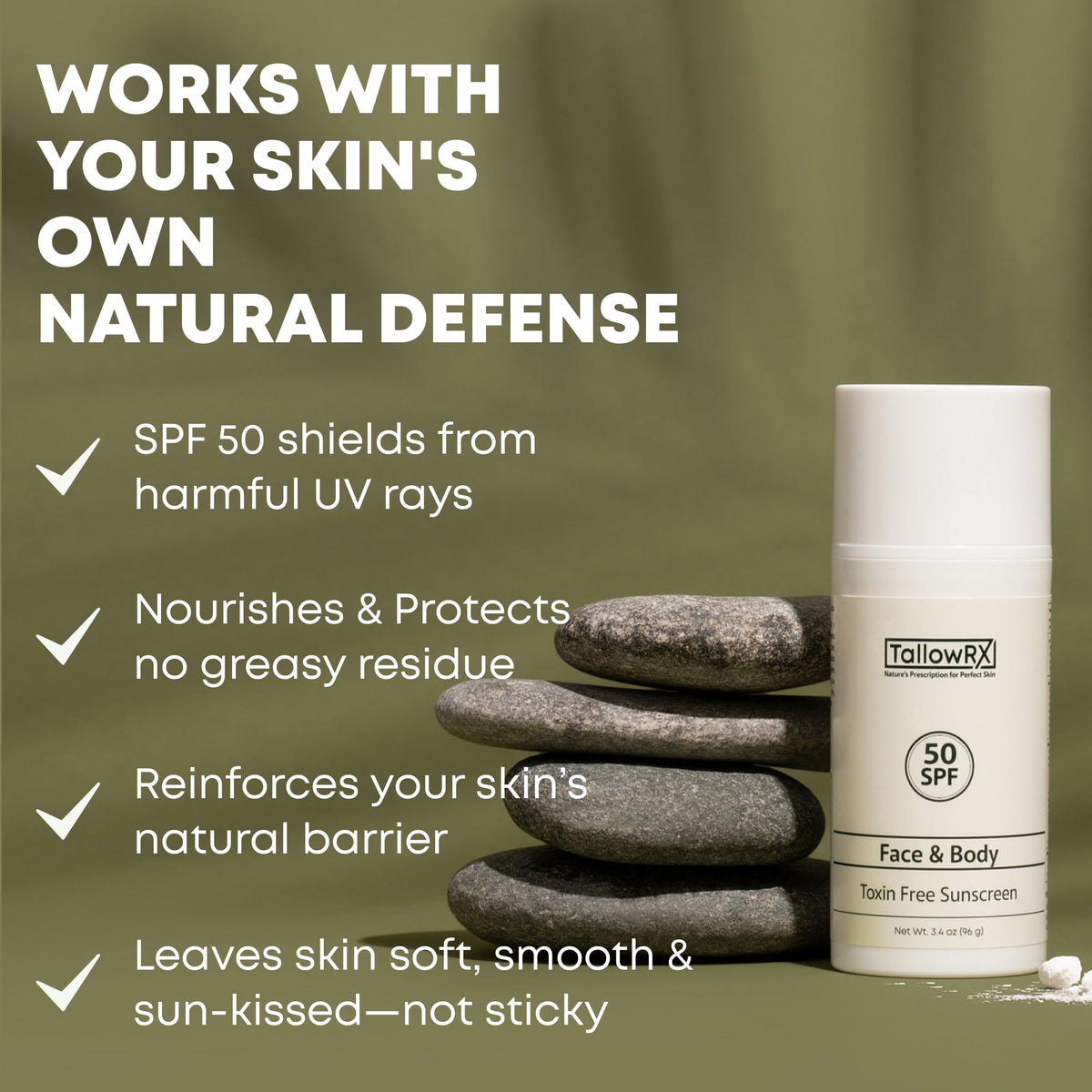 TALLOWRX Tallow Sunscreen SPF 50 ingredients close-up