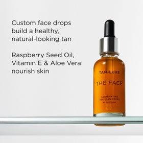 TAN-LUXE The Face Self Tan Drops on a skincare shelf