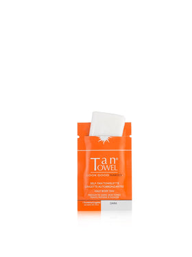 Tan Towel Half Body Tan Towelettes packaging with towelette visible