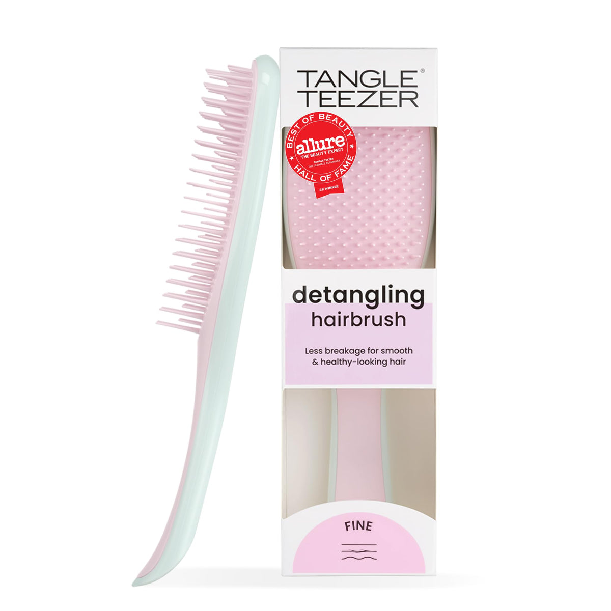 TANGLE TEEZER Fine Ultimate Detangler Brush front view in pink and mint