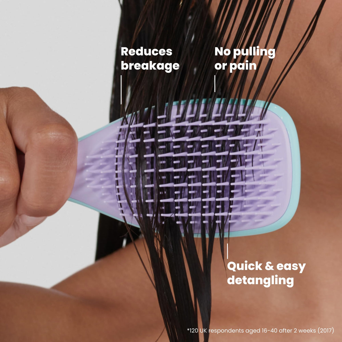 TANGLE TEEZER Mini Hair Brush Wisteria Leaf in a gym bag