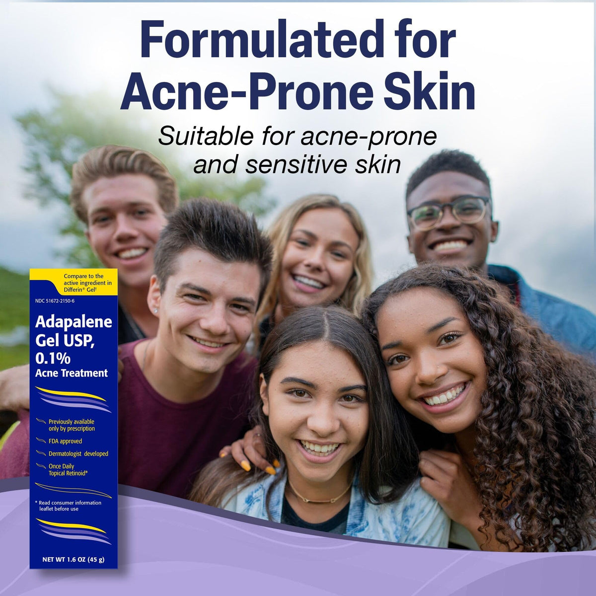 TARO Adapalene 0.1% Gel displayed with skincare products