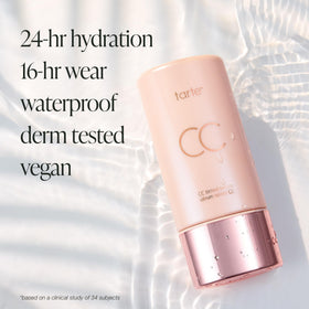 tarte CC Tinted Serum in a beauty routine setup