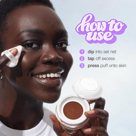 tarte Creaseless Setting Powder in use during makeup application