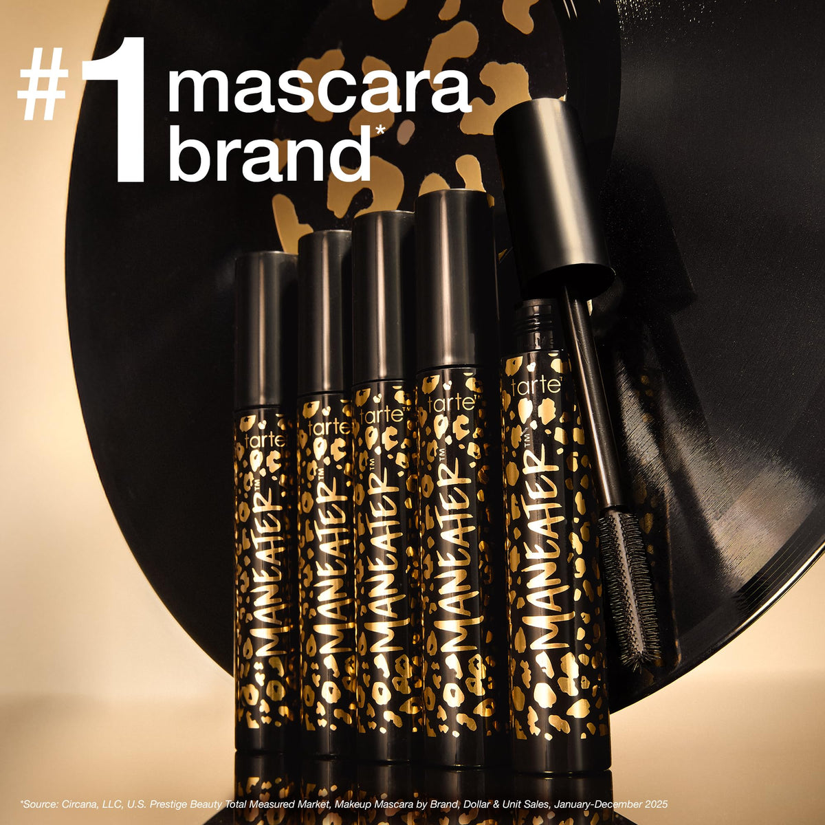 tarte Maneater Mascara travel size next to makeup essentials