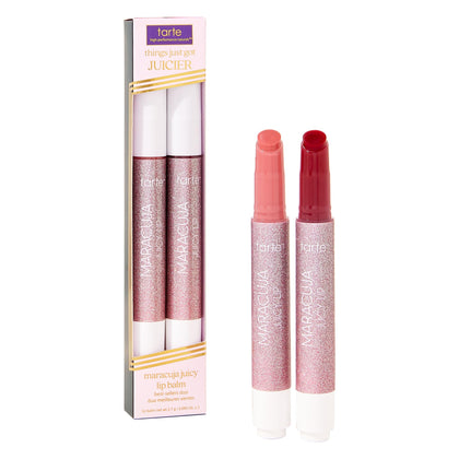 tarte Maracuja Juicy Lip Balm Duo front view with limited-edition packaging