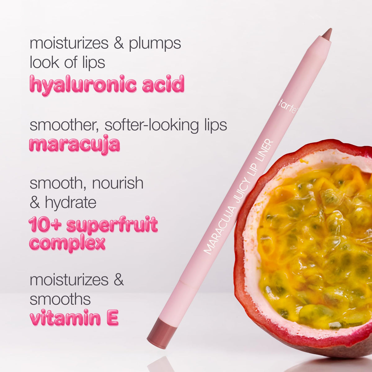 tarte Maracuja Juicy Lip Liner Soft Pink in use during makeup application