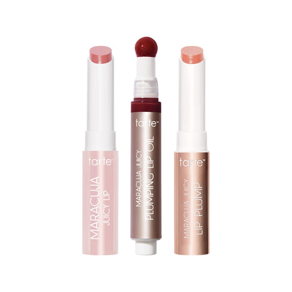 tarte Maracuja Juicy Lip Try-Me Wardrobe front view with three shades