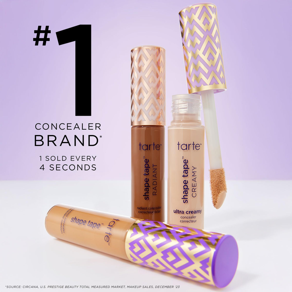 tarte Shape Tape Concealer and Maneater Mascara Duo travel size set displayed with makeup brushes