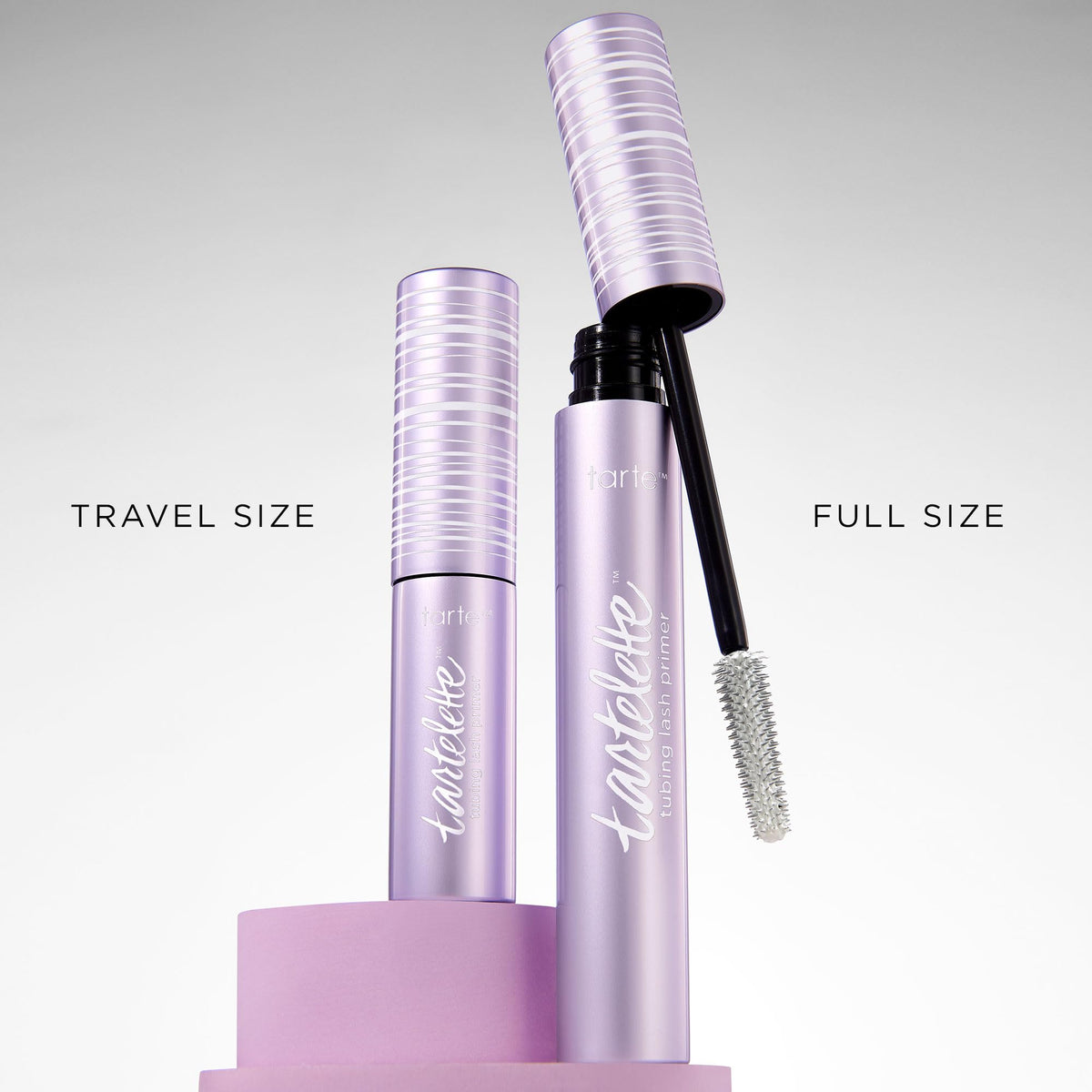 tarte Tartelette Tubing Lash Primer travel size next to cosmetics