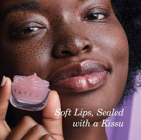 TATCHA Kissu Lip Mask on a model's lips