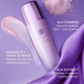 TATCHA Liquid Silk Canvas Primer with makeup products