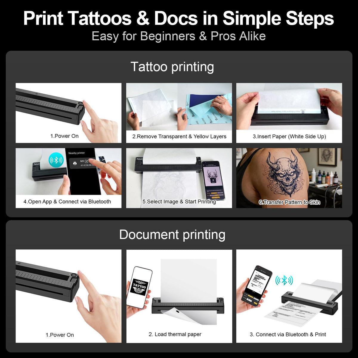 Tatouhom Tattoo Stencil Printer with included accessories