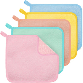 Tatuo 5 pack exfoliating wash cloths in blue, green, yellow, pink and skin tone