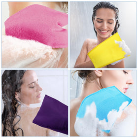 Tatuo exfoliating glove and flat mitt side by side