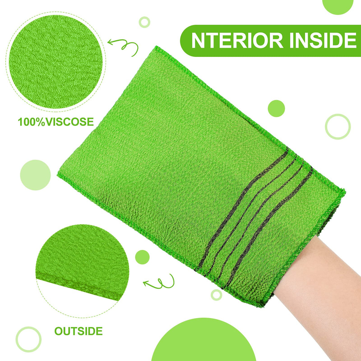 Tatuo exfoliating mitts arranged neatly on a bathroom shelf
