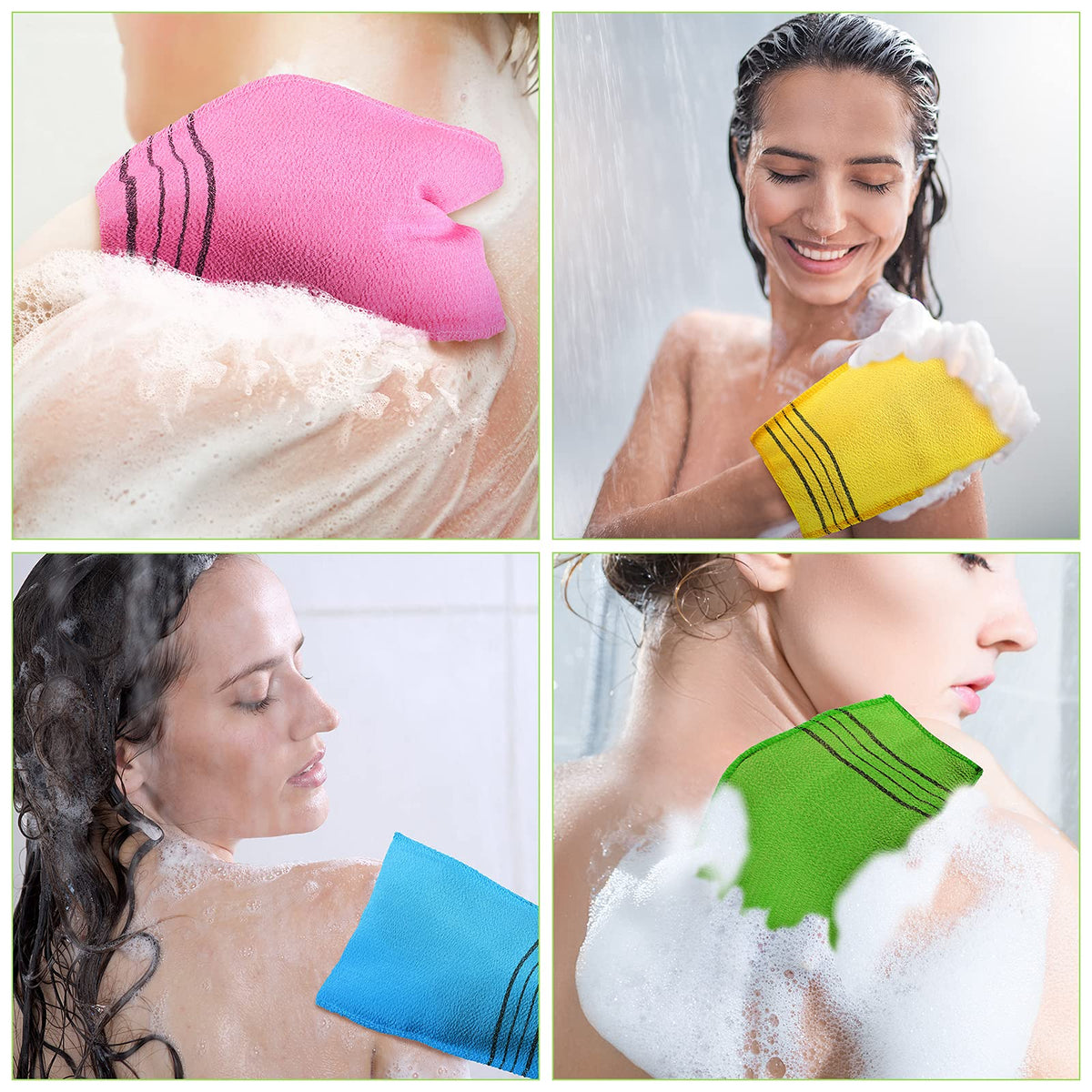 Tatuo exfoliating mitts showing various colour options
