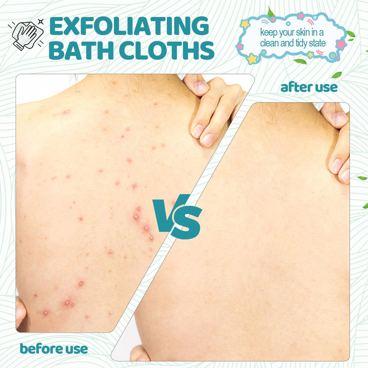 Tatuo exfoliating wash cloths laid out on a towel