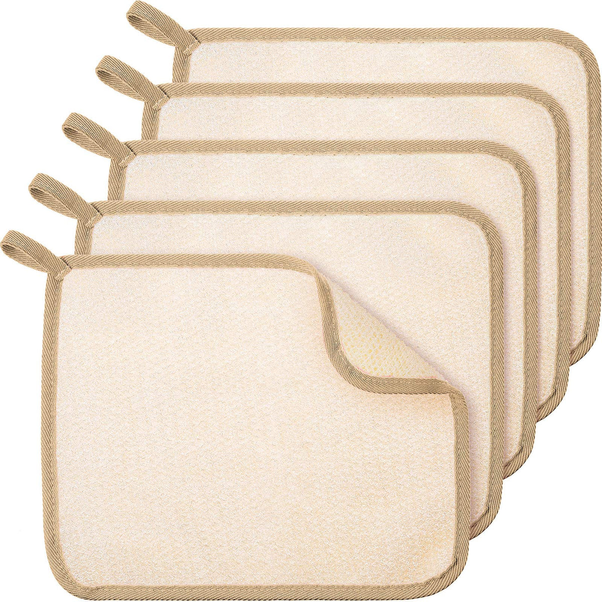 Tatuo exfoliating wash cloths pack of 5 with brown edges