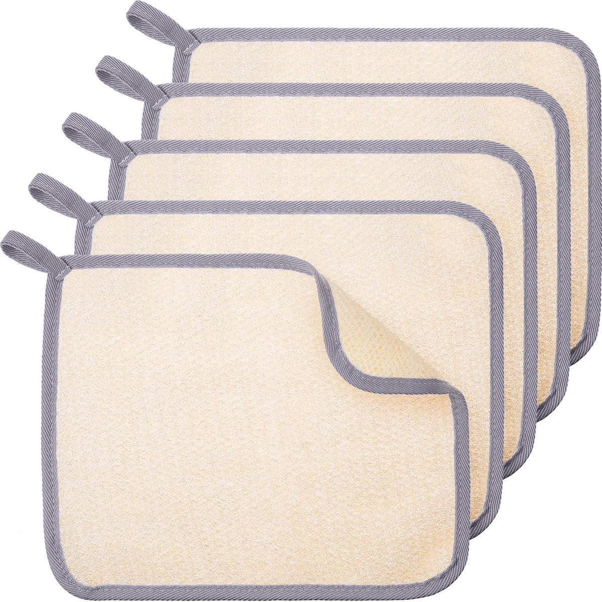 Tatuo exfoliating wash cloths pack with five grey edge towels