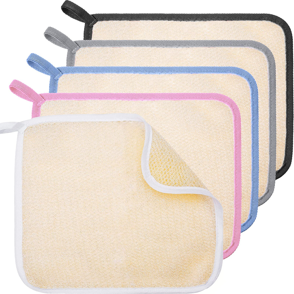 Tatuo exfoliating wash cloths set of 5 in various colours