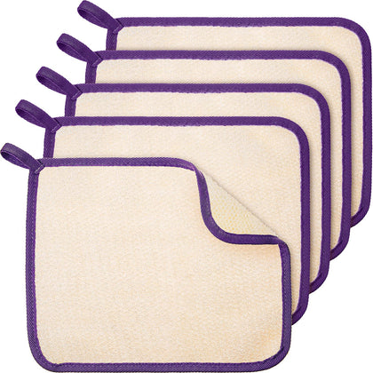 Tatuo exfoliating wash cloths set with purple edge front view