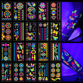 TATUWST Glow in the Dark Temporary Tattoos 20 sheets with vibrant designs