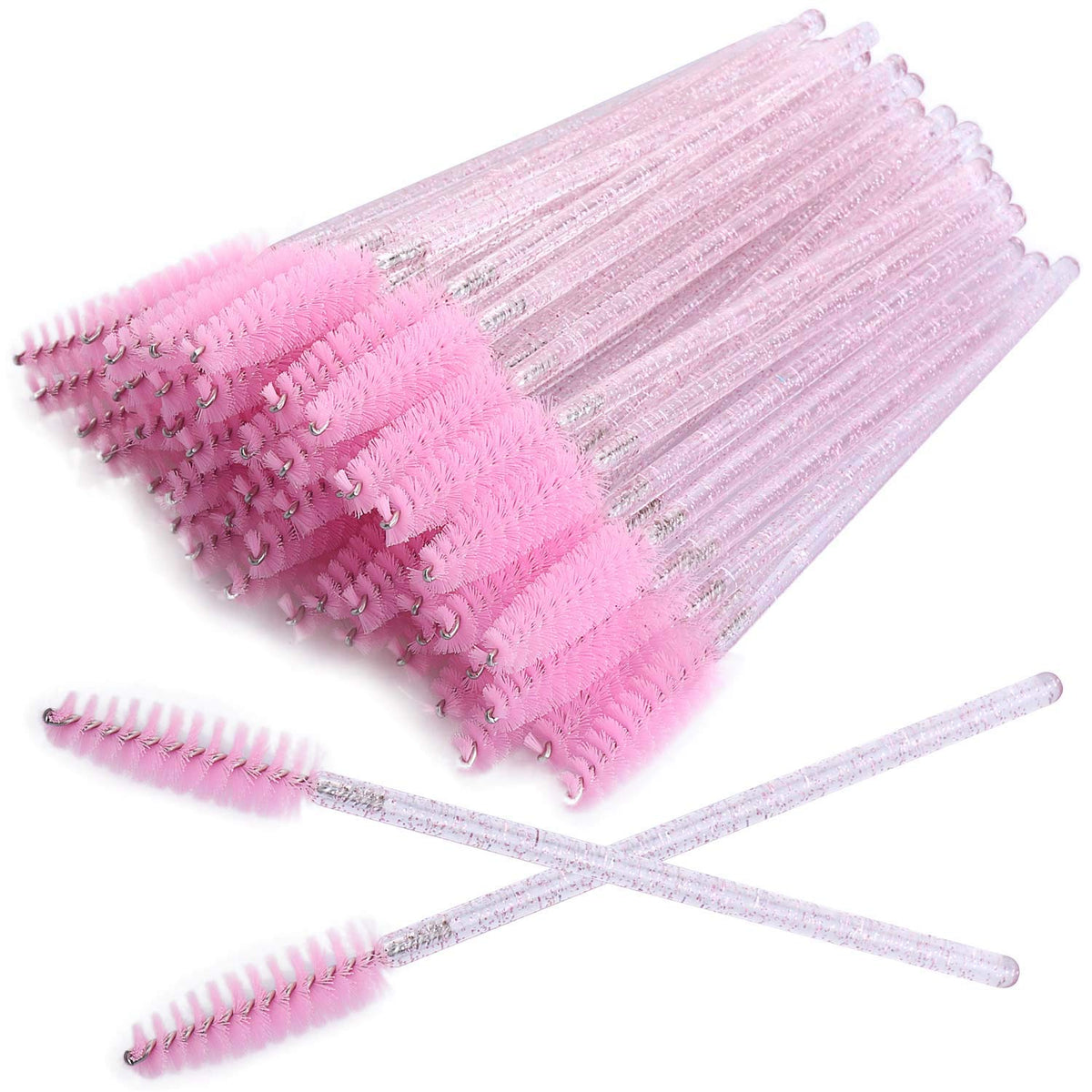 Tbestmax 100 pcs disposable eyelash brush wands pink front view