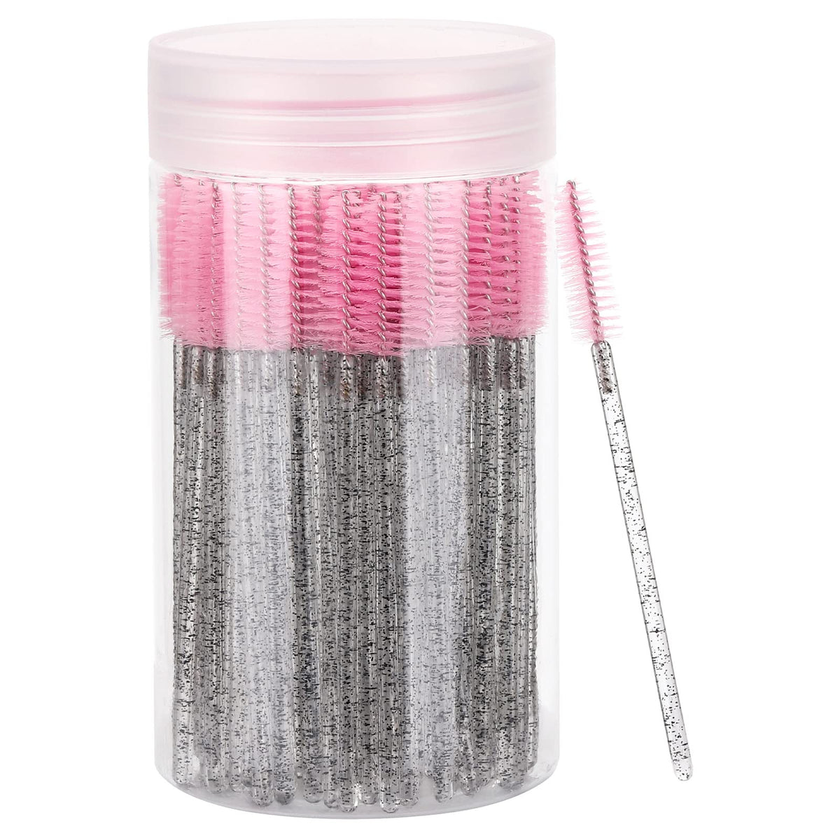 Tbestmax 100 Pcs Disposable Eyelash Brush with container front view