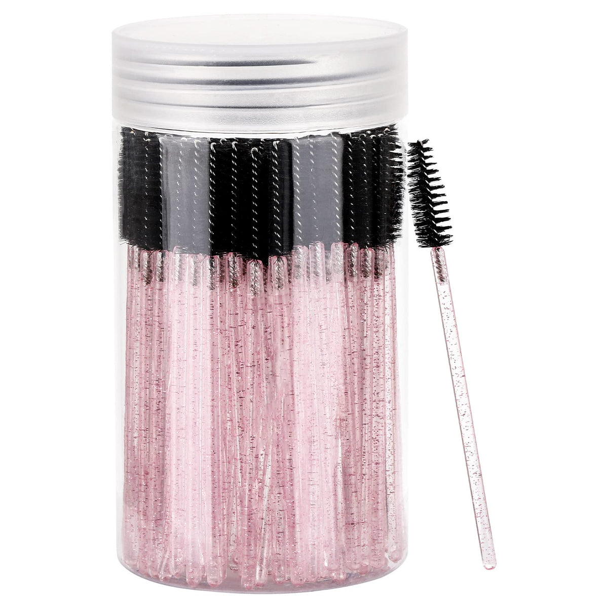 Tbestmax 100 Pcs Disposable Mascara Wands in black and pink with container
