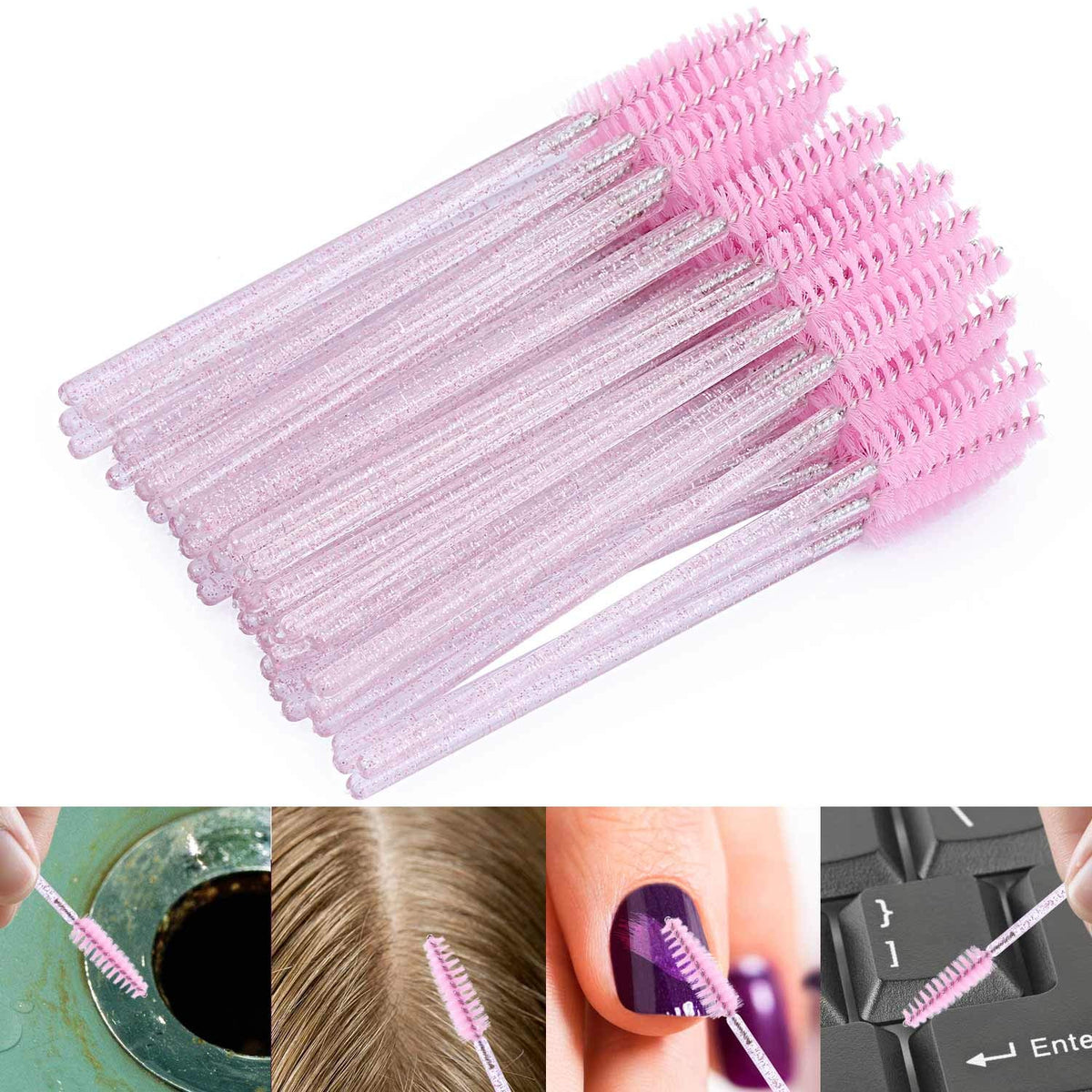 Tbestmax pink eyelash brush wands side view